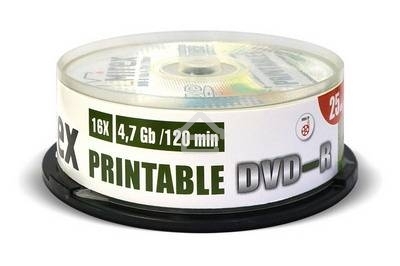 Диск DVD-R Mirex 4.7 Gb, 16x, Cake Box (25), Ink Printable (25/300)