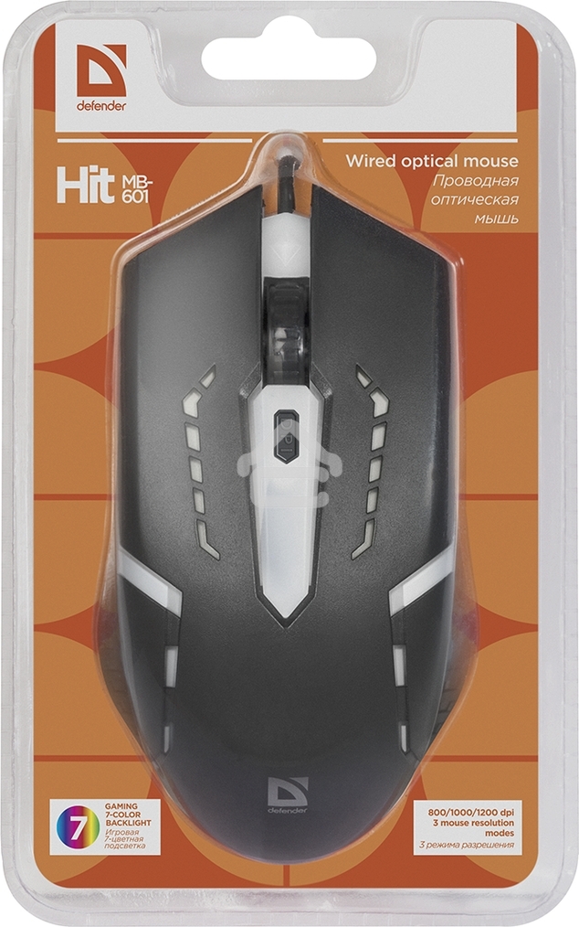 Мышь проводная Defender Hit MB-601 черный, 1200 dpi, USB, кнопки - 4