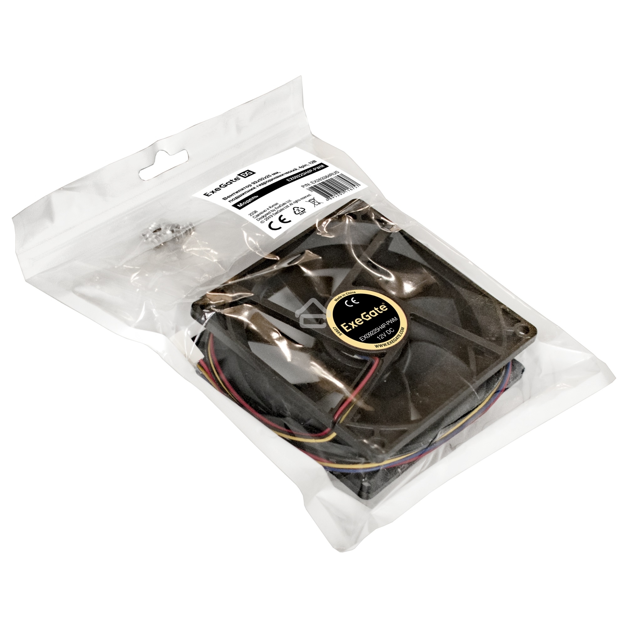 Вентилятор для корпуса ExeGate E09225H4P-PWM черный, 92 мм, 2000 об/мин, 26 дБ, 4 pin