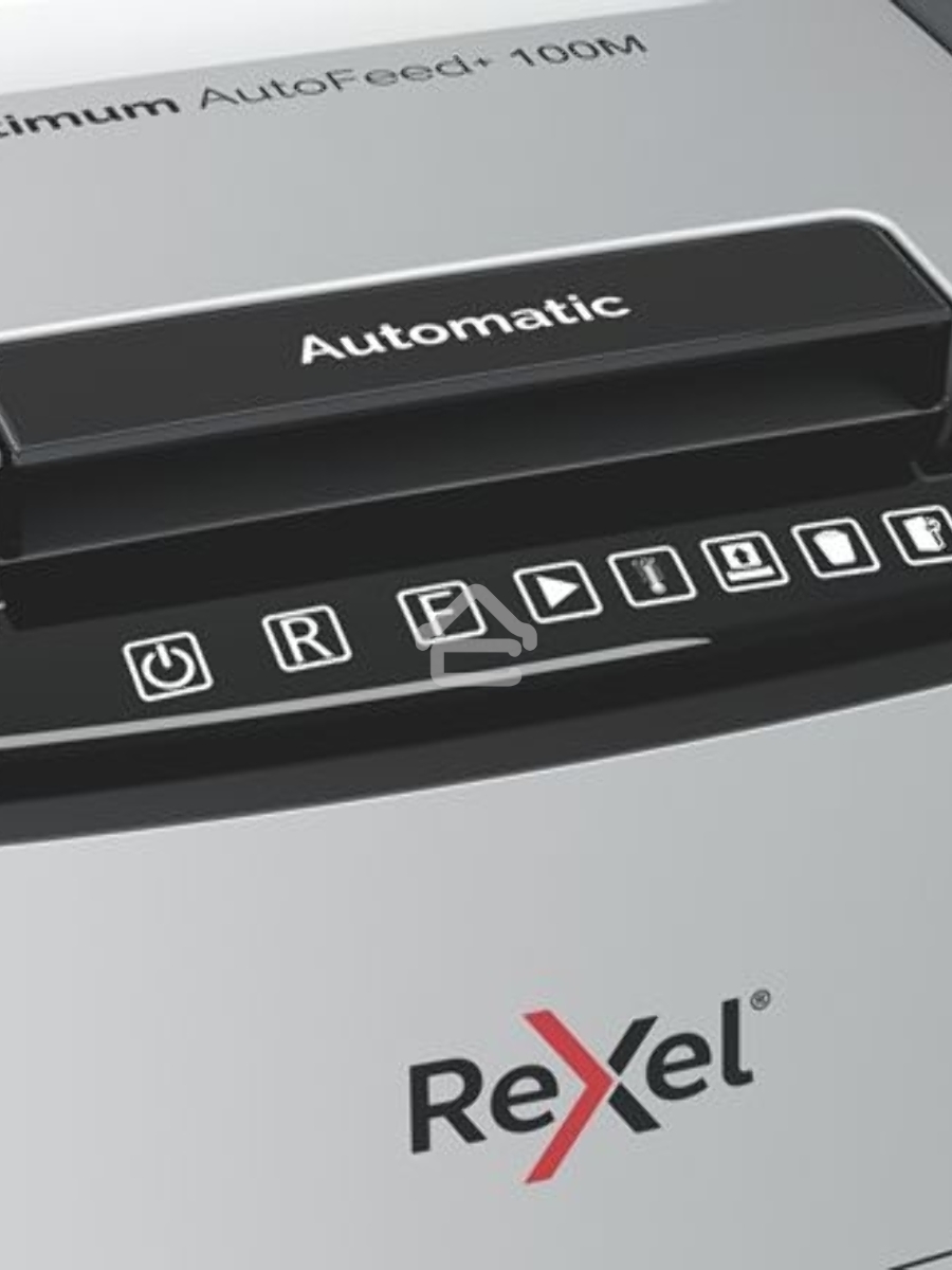 Шредер Rexel Optimum AutoFeed 100M черный с автоподачей (секр.P-5)/фрагменты/100лист./34лтр./скрепки/скобы/пл.карты