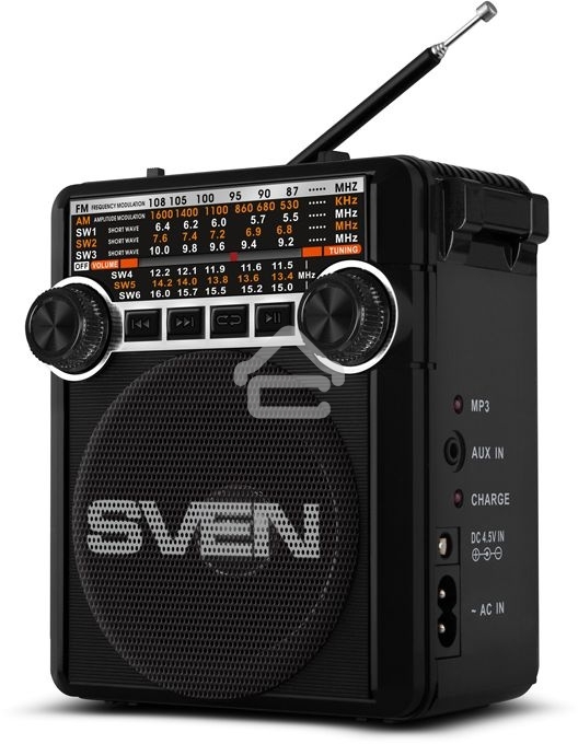 Радиоприемник АС SVEN SRP-355, черный (3 Вт, FM/AM/SW, USB, SD/microSD, фонарь, встроенный аккумулятор) АС SVEN SRP-355, черный (3 Вт, FM/AM/SW, USB, SD/microSD, фонарь, встроенный аккумулятор)