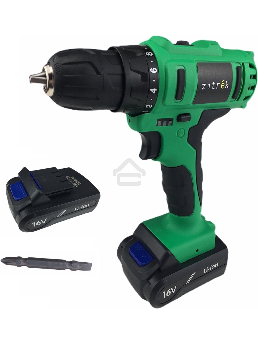 Дрель-шуруповерт Zitrek Greenpower 16-Li 063-4075, Аккумуляторная, 16В, 2 АКБ, Кейс