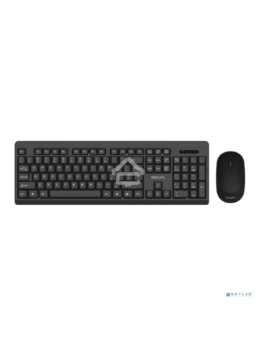 Беспроводной комплект Philips SPT6324, 2.4 GHz 104 клав/3 кнопки, 1600dpi, русская заводская раскладка, чёрный