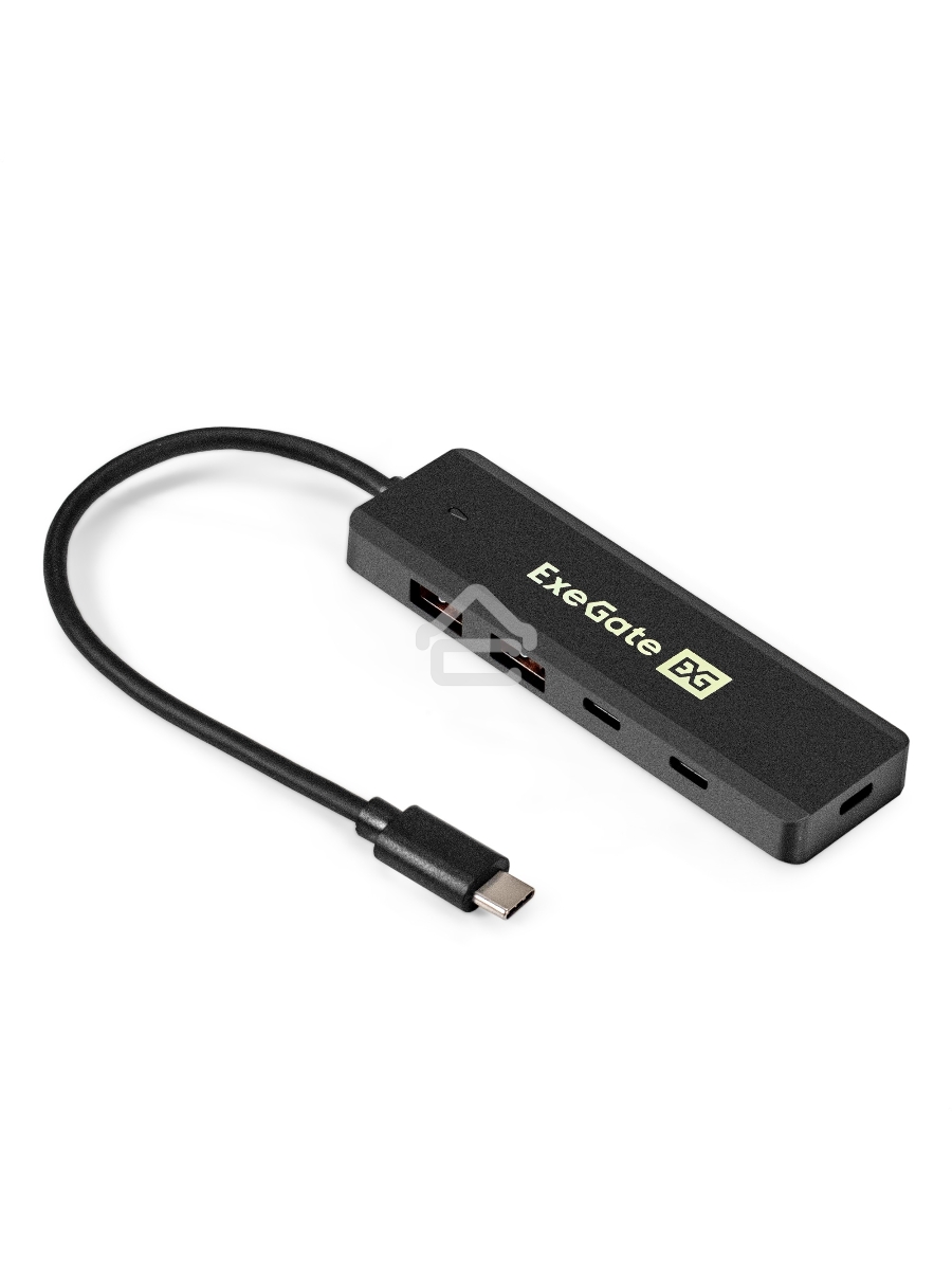 USB-Хаб (концентратор) 4-в-1 ExeGate DUB-2C2P/10G (кабель-адаптер USB 3.2 Gen2 Type C --> 2xUSB3.2 Gen2 Type-A (10G)/2xUSB3.2 Gen2 Type-C (10G), SuperSpeed+ USB 10Gbps, Plug&Play, черный)