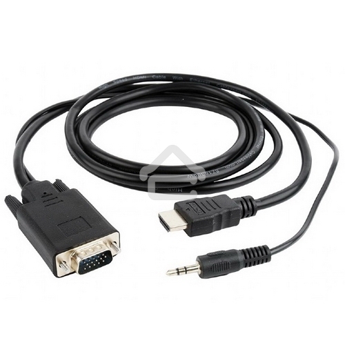 Кабель HDMI->VGA Cablexpert A-HDMI-VGA-03-5M, 19M/15M + 3.5Jack, медь, позол.разъемы, 5м, черный, пакет