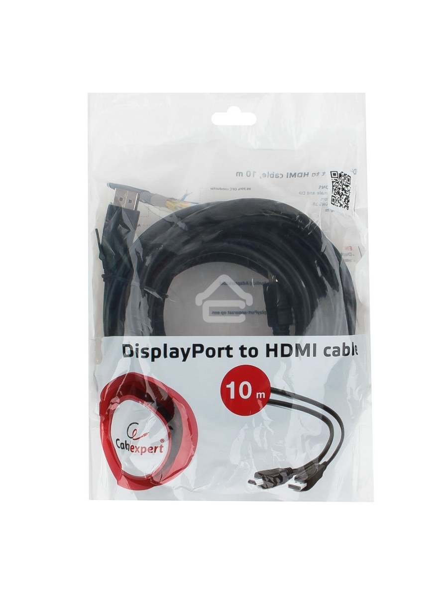 Кабель CablexpertDisplayPort->HDMI, 10м, 20M/19M, черный, экран, пакет