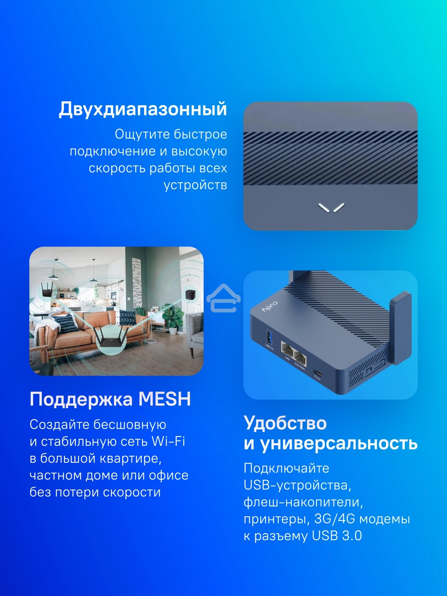 Маршрутизатор Cudy TR3000, AX3000, 2,5 Гбит/с (WAN) + 1 Гбит/с (LAN)1 USB3.0, MU-MIMO, Mesh (TR3000)
