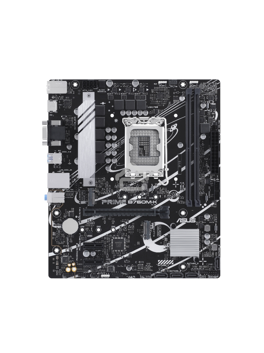 Материнская плата ASUS PRIME B760M-K, LGA 1700, Intel B760, 2xDDR5, 4xSATA, 2xM.2, 1xPCIe 4.0 x16, 2xPCIe x1, 1xHDMI, 1xVGA, 1x 2.5Gb LAN, 2xUSB-A 3.2 Gen 1, 2xUSB-A 2.0, 3x3.5 мм, 7.1, mATX