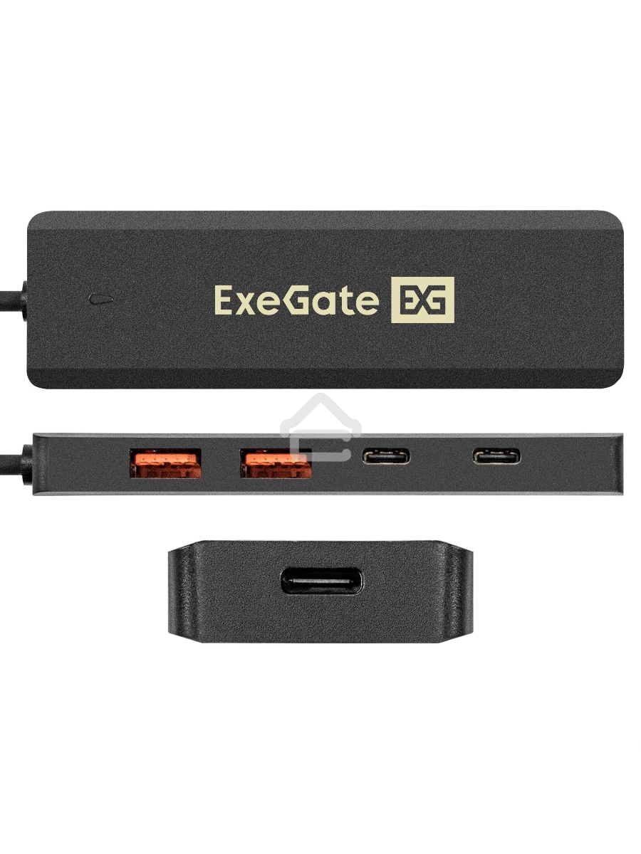USB-Хаб (концентратор) 4-в-1 ExeGate DUB-2C2P/10G (кабель-адаптер USB 3.2 Gen2 Type C --> 2xUSB3.2 Gen2 Type-A (10G)/2xUSB3.2 Gen2 Type-C (10G), SuperSpeed+ USB 10Gbps, Plug&Play, черный)