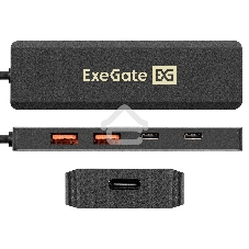 USB-Хаб (концентратор) 4-в-1 ExeGate DUB-2C2P/10G (кабель-адаптер USB 3.2 Gen2 Type C --> 2xUSB3.2 Gen2 Type-A (10G)/2xUSB3.2 Gen2 Type-C (10G), SuperSpeed+ USB 10Gbps, Plug&Play, черный)