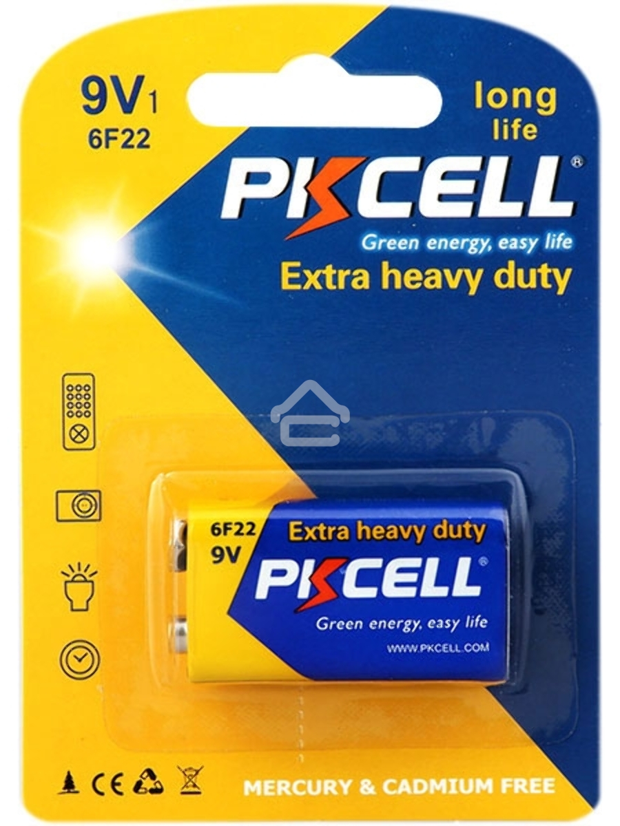 Солевой элемент питания PKCELL 6F22-1B тип - 9V(Крона) 1 шт в блистере