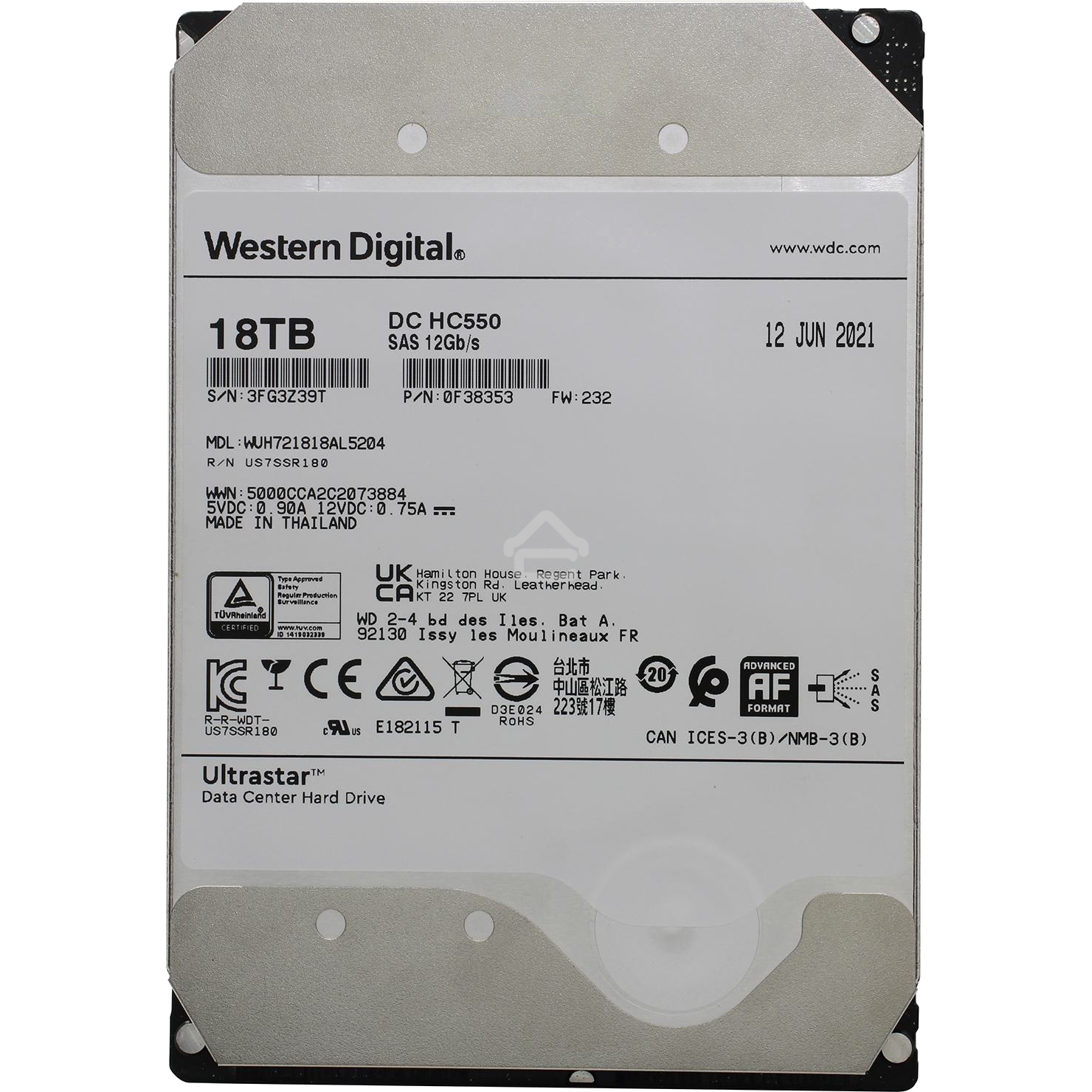 Жесткий диск Western Digital SAS 18TB 7200RPM 12GB/S 512MB DC HC550 0F38353