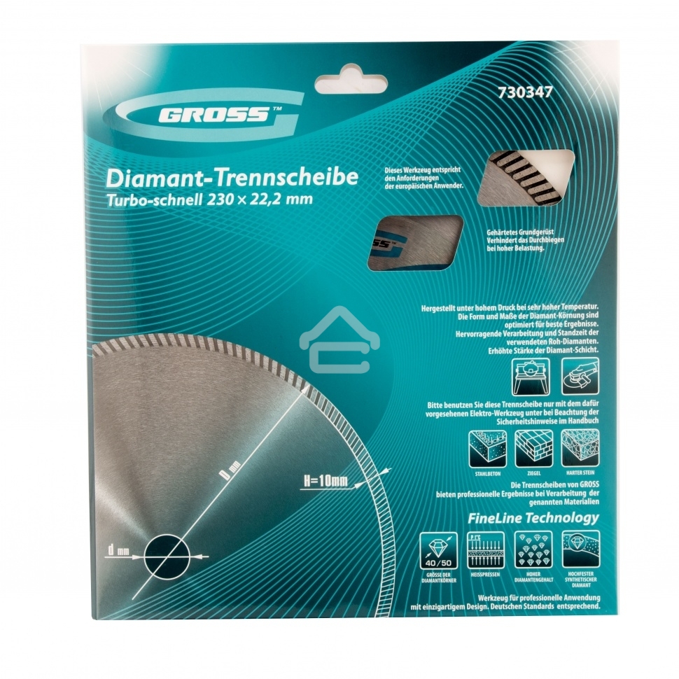 Диск алмазный Gross ф230х22,2 мм, турбо, сухое резание