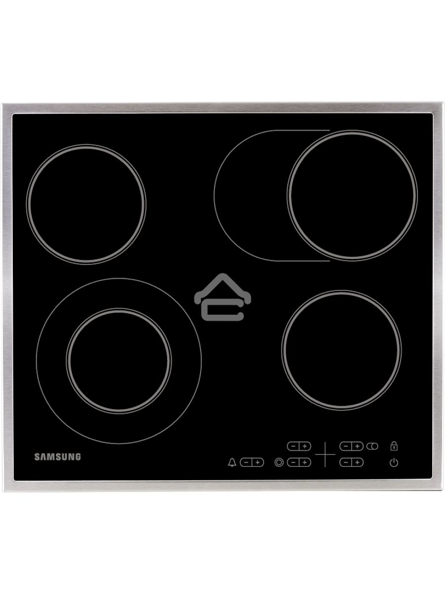 Встраиваемая электрическая панель Samsung NZ64T3516CK/WT, 575x505x55 мм, стеклокерамика, 4 конфорки, рамка - нержавеющая сталь,сенсорное управление, светодиодный LED-дисплей, защита от детей, черный цвет