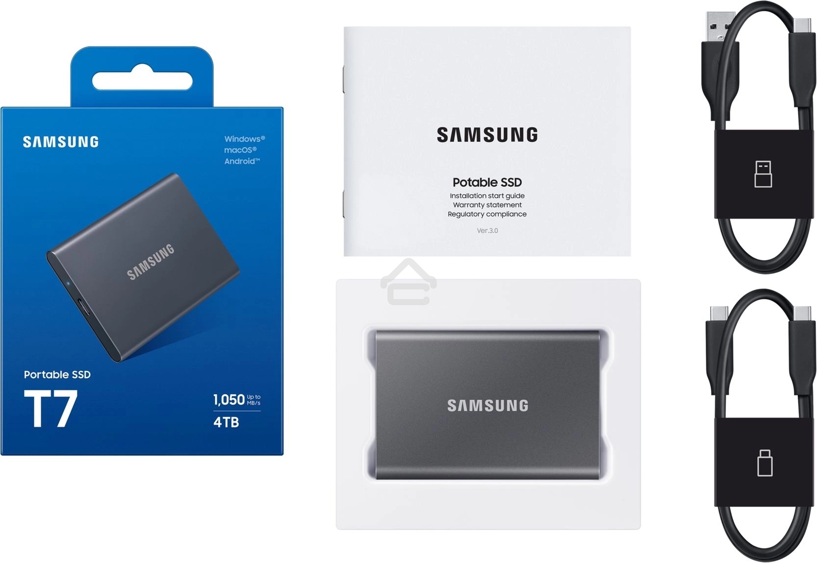 Внешний SSD Samsung T7 Shield, 4TB, USB 3.2 Gen 2 Type-C, R/W 1050/1000, черный