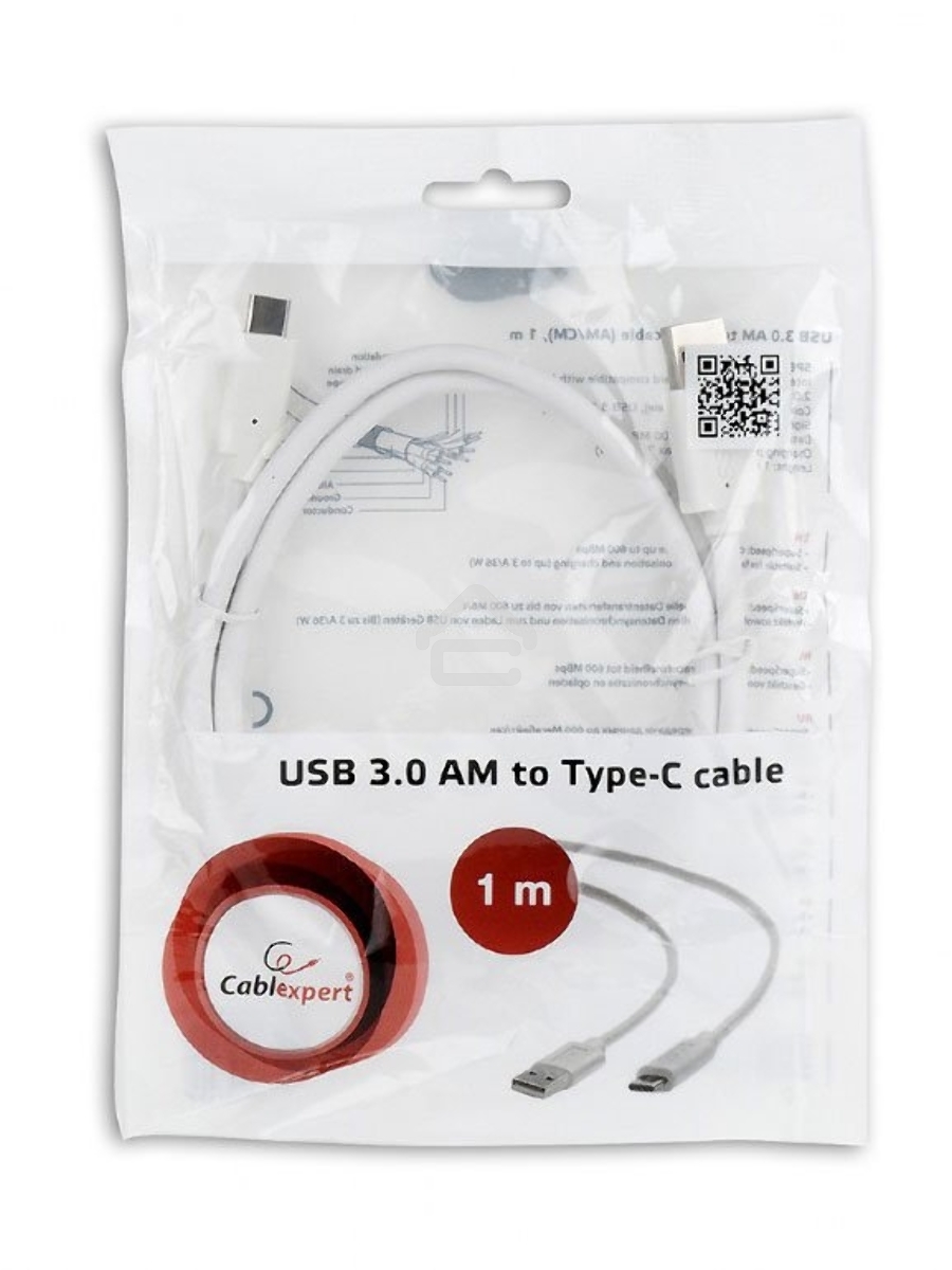 Кабель USB Cablexpert CCP-USB3-AMCM-1M-W, USB3.0 AM/USB Type-C, 1м, белый, пакет