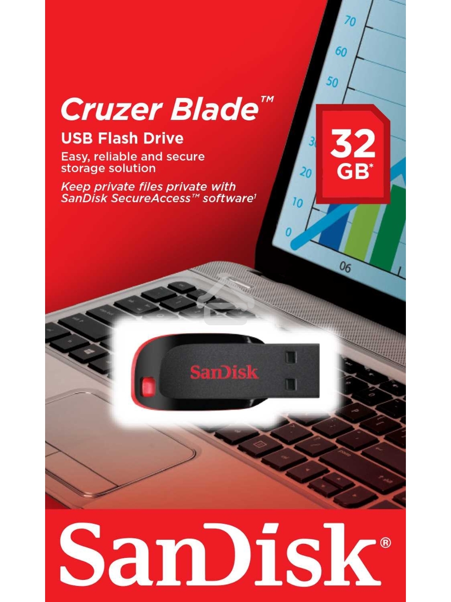 Флеш диск Sandisk 32Gb Cruzer Blade SDCZ50-032G-B35 USB2.0 черный/красный
