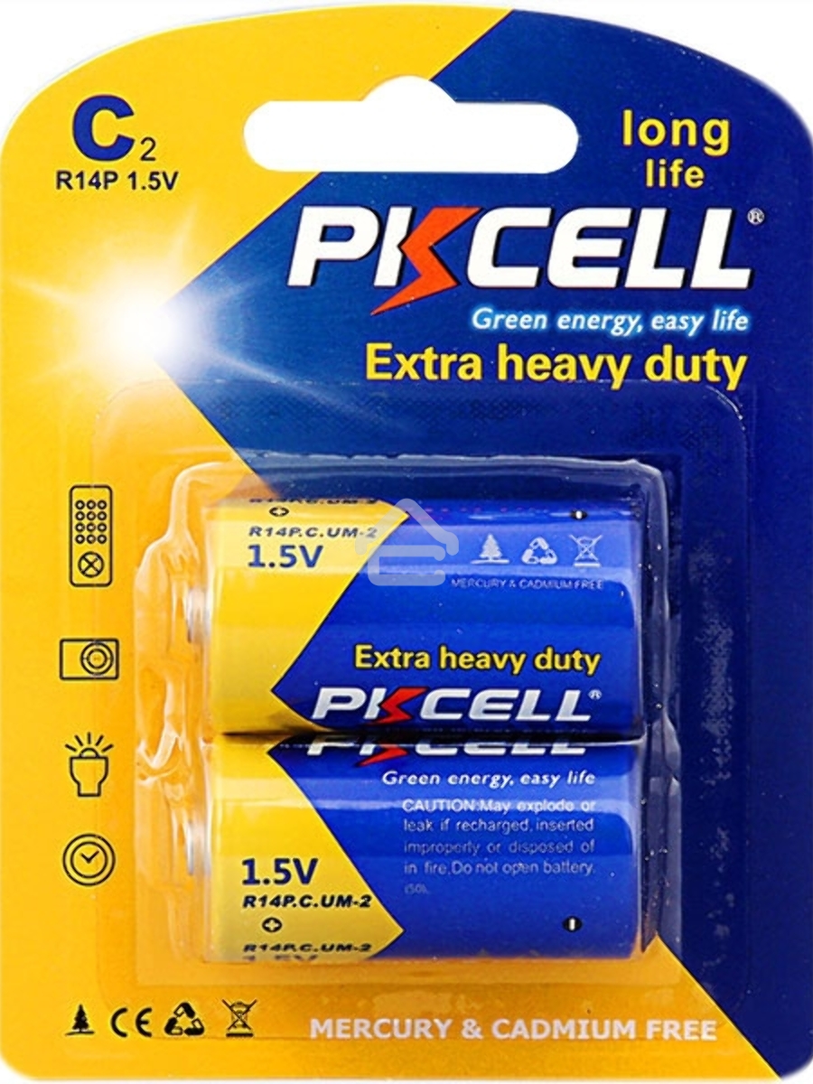 Солевой элемент питания PKCELL R14P-2B тип - C(LR14) 2 шт в блистере