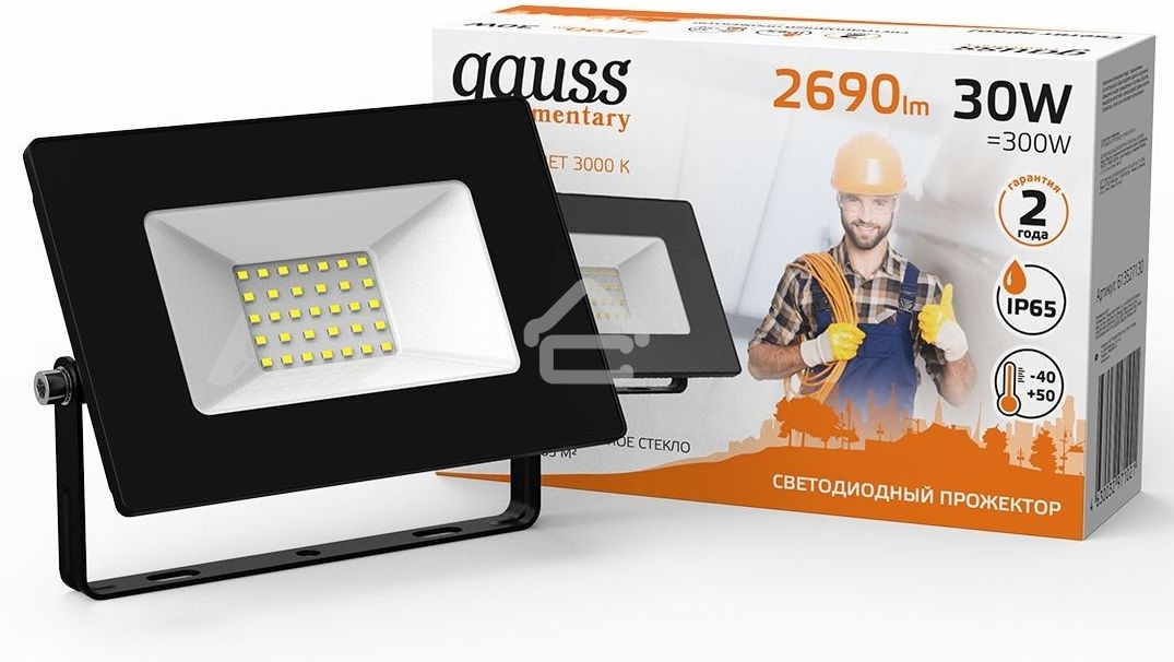 Прожектор светодиодный GAUSS 613527130 LED 30W 2000lm IP65 3000К черный 1/60
