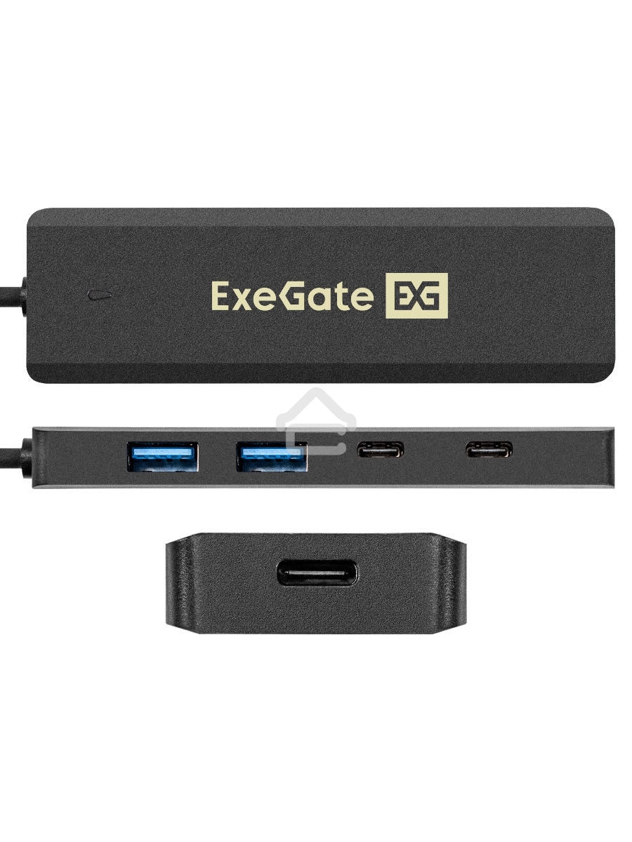 USB-Хаб (концентратор) 4-в-1 ExeGate DUB-2C2P/5G (кабель-адаптер USB 3.2 Gen1 Type C --> 2xUSB3.2 Gen1 Type-A (5G)/2xUSB3.2 Gen1 Type-C (5G), SuperSpeed USB 5Gbps, Plug&Play, черный)