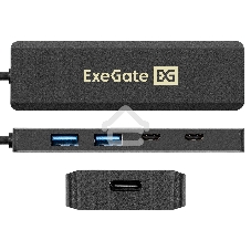 USB-Хаб (концентратор) 4-в-1 ExeGate DUB-2C2P/5G (кабель-адаптер USB 3.2 Gen1 Type C --> 2xUSB3.2 Gen1 Type-A (5G)/2xUSB3.2 Gen1 Type-C (5G), SuperSpeed USB 5Gbps, Plug&Play, черный)