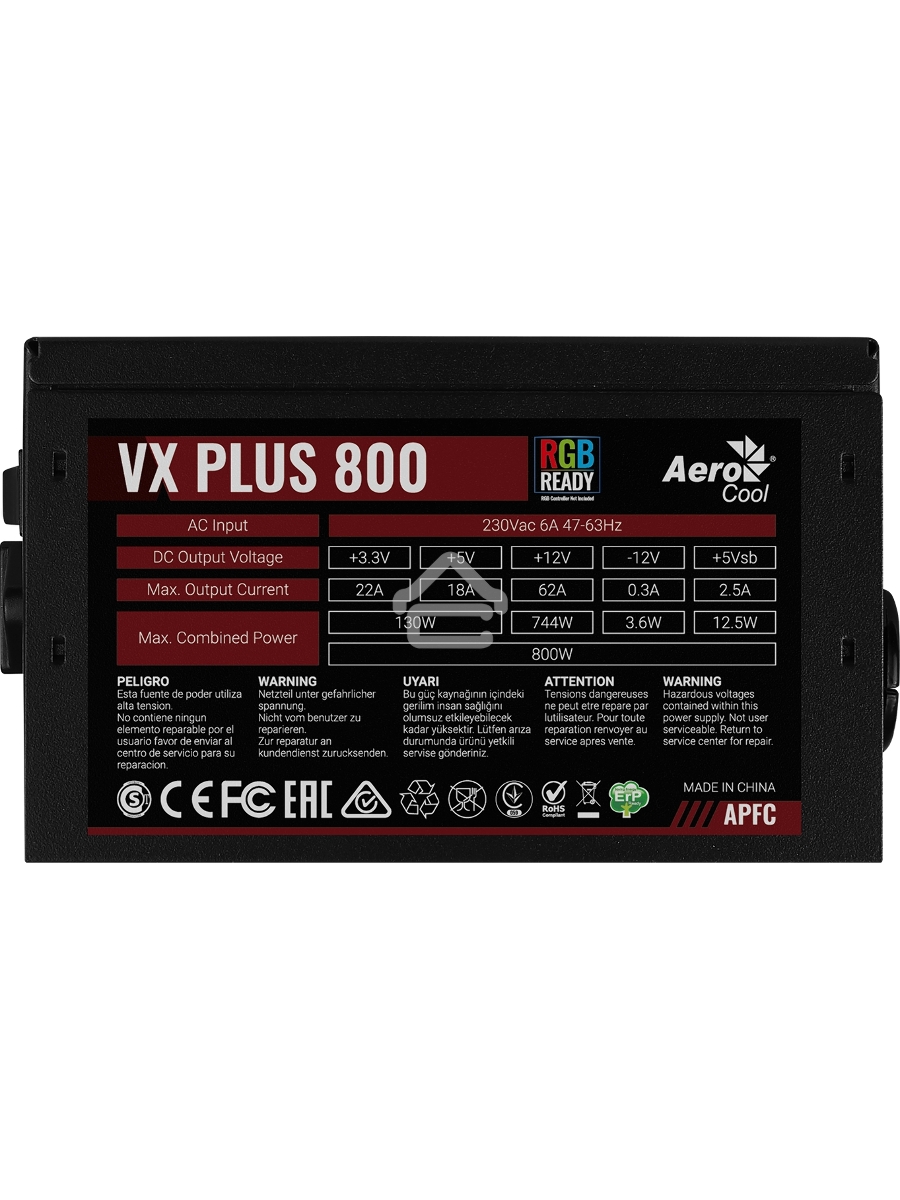 Блок питания Aerocool / Formula VX PLUS 800 RGB, 800Вт, 120мм, черный