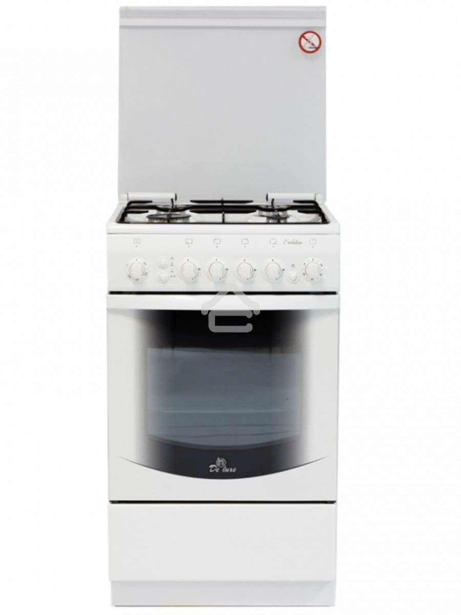 Плита газовая De Luxe 5040.31г(кр) ЧР белый, конфорок 4 шт, духовка 46 л, 50 см x 85 см x 50 см