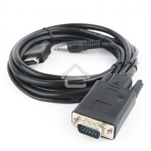 Кабель HDMI->VGA Cablexpert A-HDMI-VGA-03-5M, 19M/15M + 3.5Jack, медь, позол.разъемы, 5м, черный, пакет