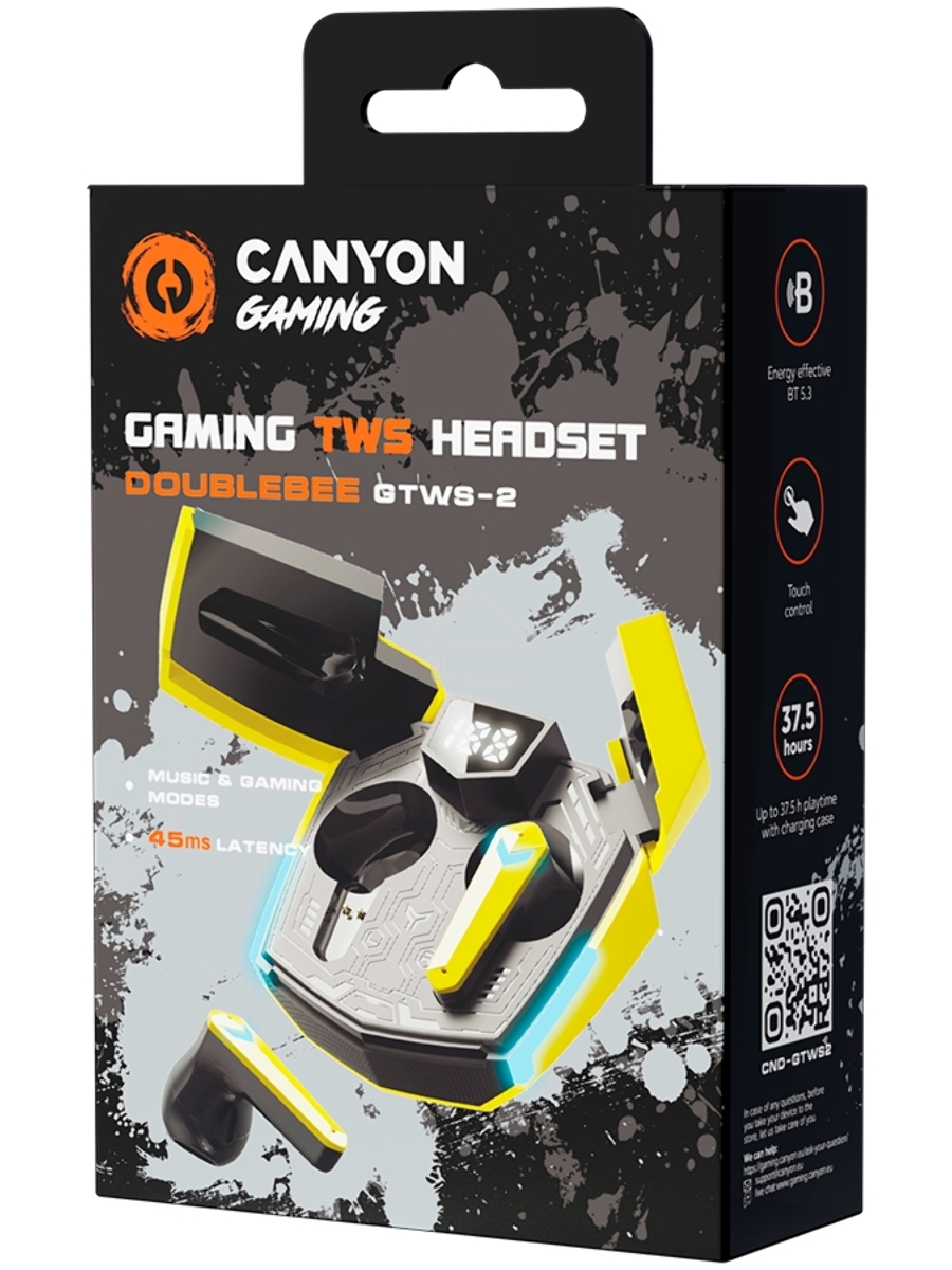 Наушники игровые CANYON headset Doublebee GTWS-2 Gaming Yellow