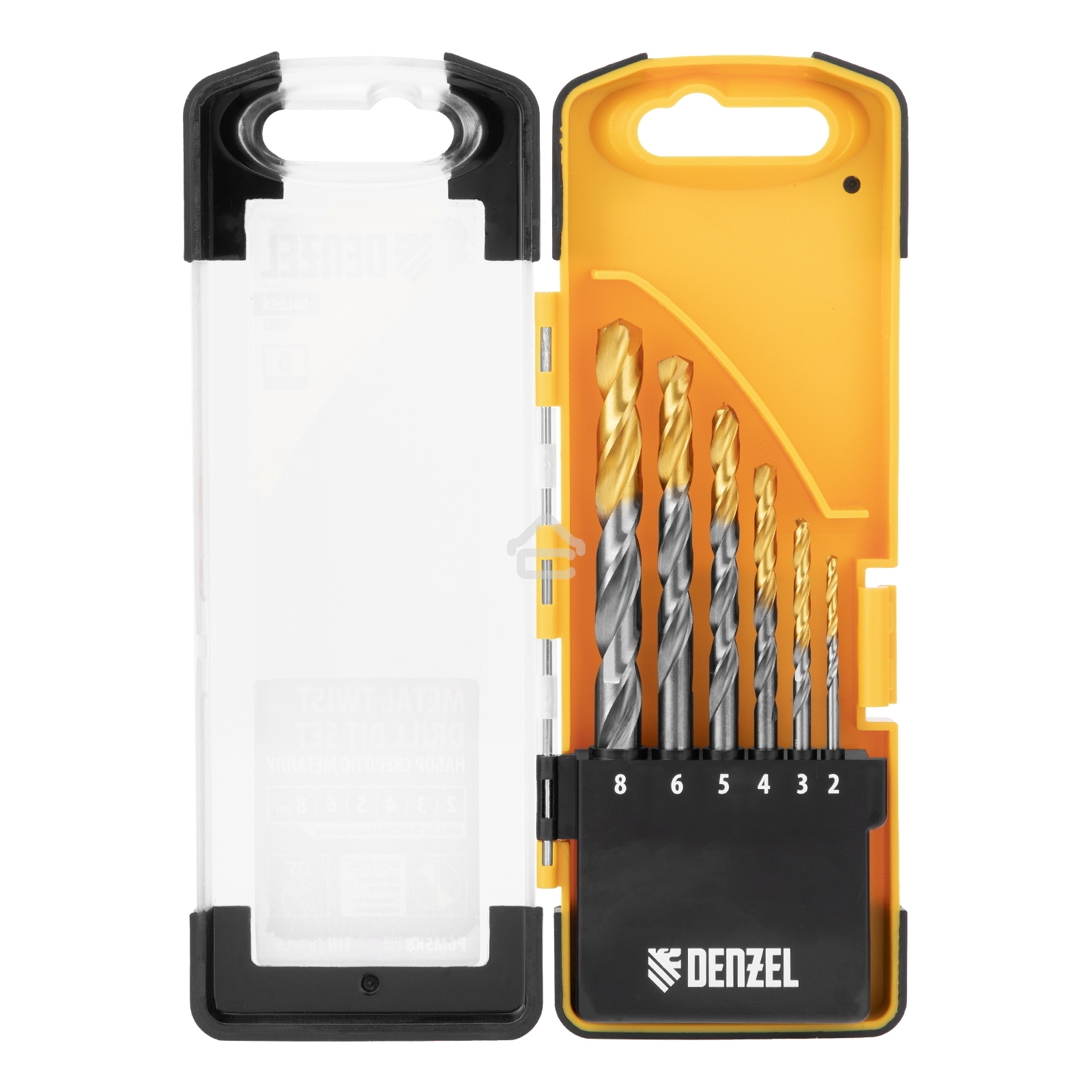 Набор сверл по металлу Denzel 2-8мм, Р6М5К8-TiN, Golden Tip, 6 шт 723004