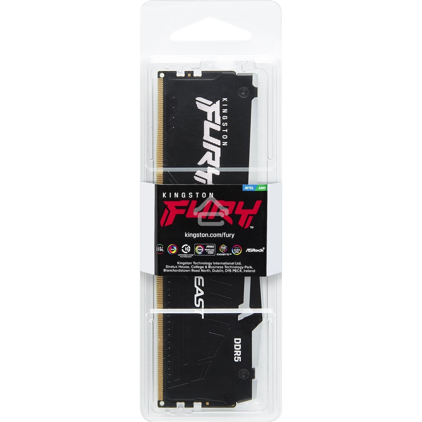 Оперативная память Kingston Fury Beast, DDR5, 32Gb (1x32Gb), 6000MHz, CL30, DIMM, с радиатором, RGb, черный