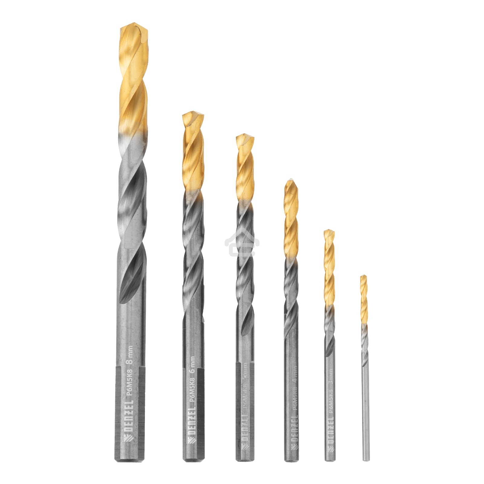 Набор сверл по металлу Denzel 2-8мм, Р6М5К8-TiN, Golden Tip, 6 шт 723004