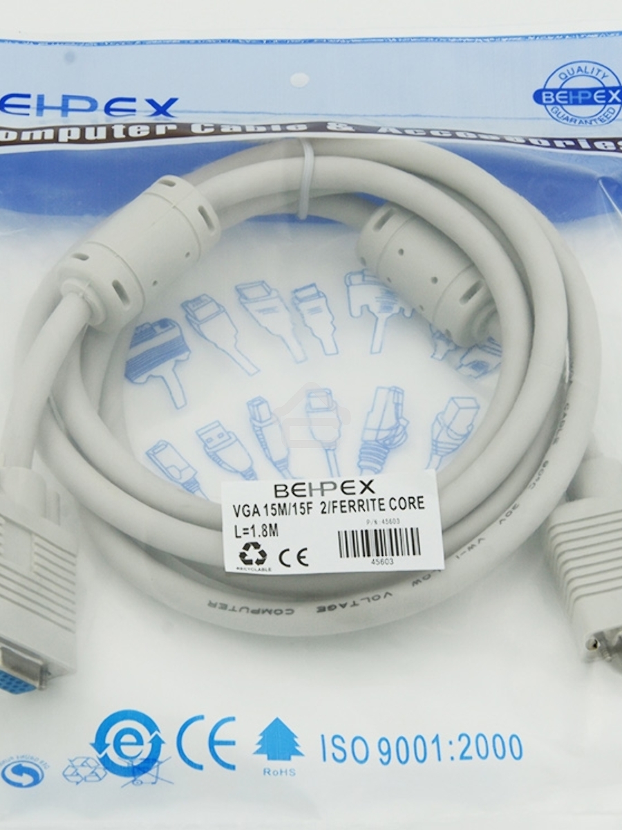 Кабель-удлинитель VGA VGA HD15 (m)/VGA HD15 (f) 1.8м феррит.кольца экран.