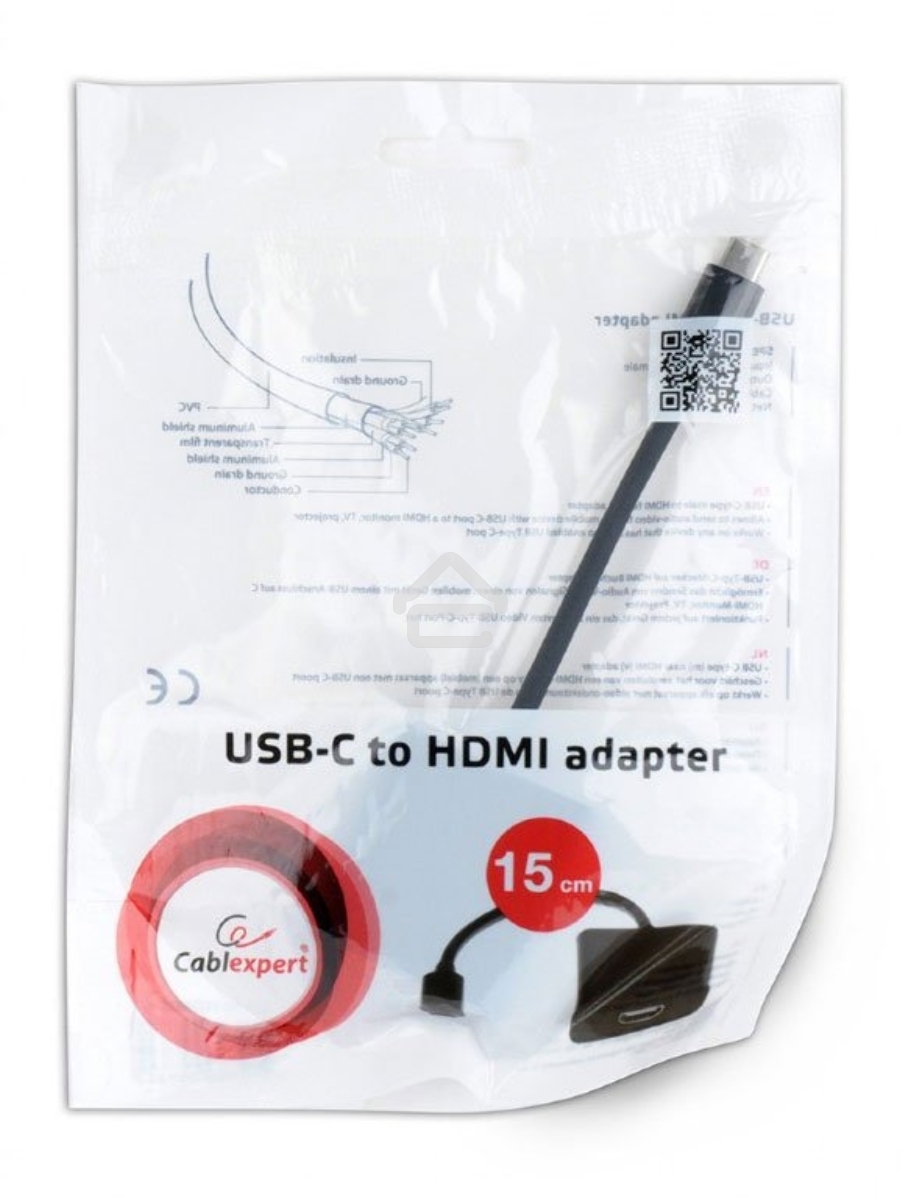 Переходник Cablexpert USB Type-C/HDMI, 15см, пакет (A-CM-HDMIF-01)
