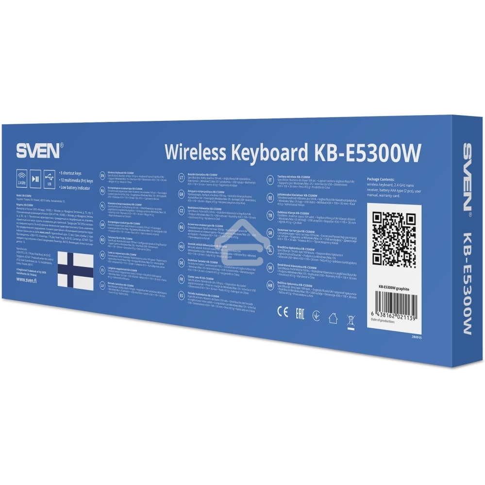 Клавиатура беспроводная SVEN KB-E5300W USB черный