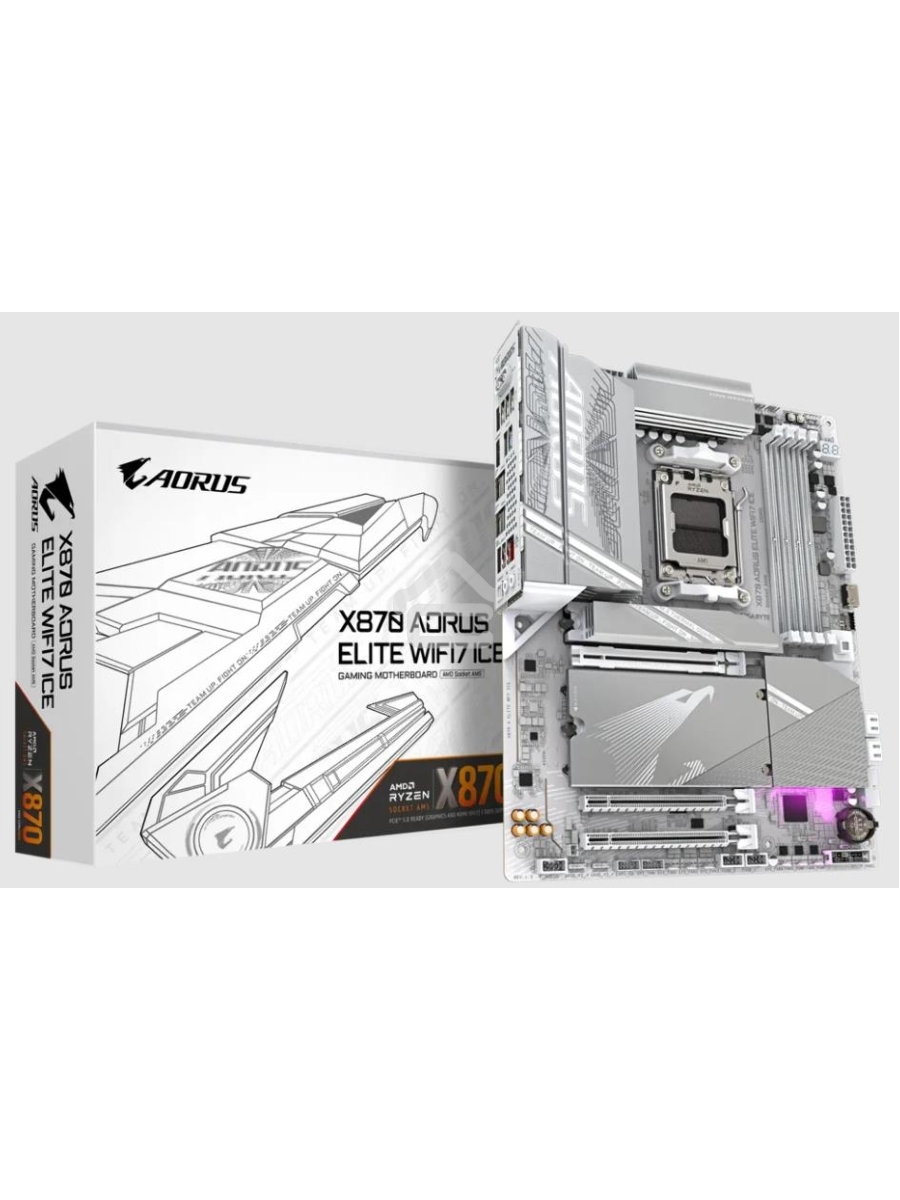 Материнская плата Gigabyte X870 AORUS ELITE WIFI7 ICE, AM5, AMD X870, 4xDDR5, 4xSATA, 4xM.2, 1xPCI-E 5.0 x16, 1xPCI-E 4.0 x4, 1xPCI-E 3.0 x2, 1xHDMI, 1x 2.5Gb LAN, 2xUSB-C 4.0, 2xUSB 3.2 Gen 2, 4xUSB 3.2 Gen 1, 4xUSB 2.0, 2x3.5 мм, 7.1, ATX