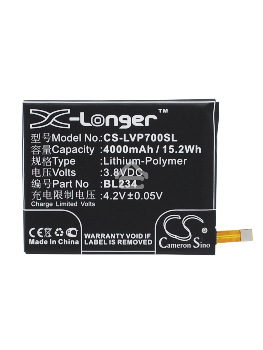 Аккумулятор CameronSinoCS-LVP700SL (BL234) для Lenovo P70T 3.8V / 4000mAh / 15.20Wh