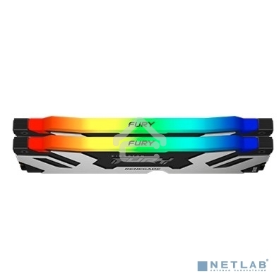 Оперативная память Kingston Fury Renegade, DDR5, 32GB (2x16GB), 6400MHz, CL32, DIMM, с радиатором, RGB, серебристый/черный