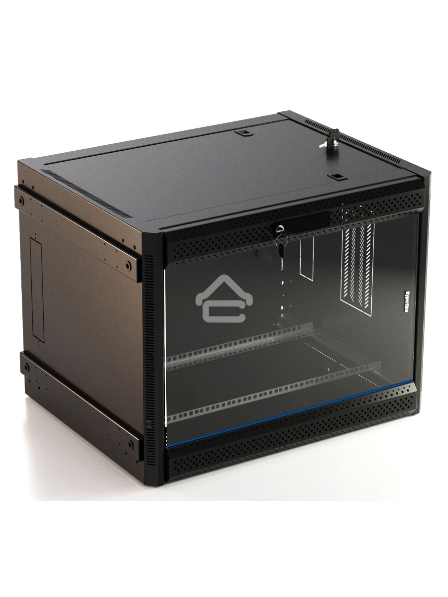 Шкаф коммутационный Hyperline (TWB-FC-1566-GP-RAL9004) напольный 15U 600x600мм пер.дв.стекл 60кг черный IP20 сталь