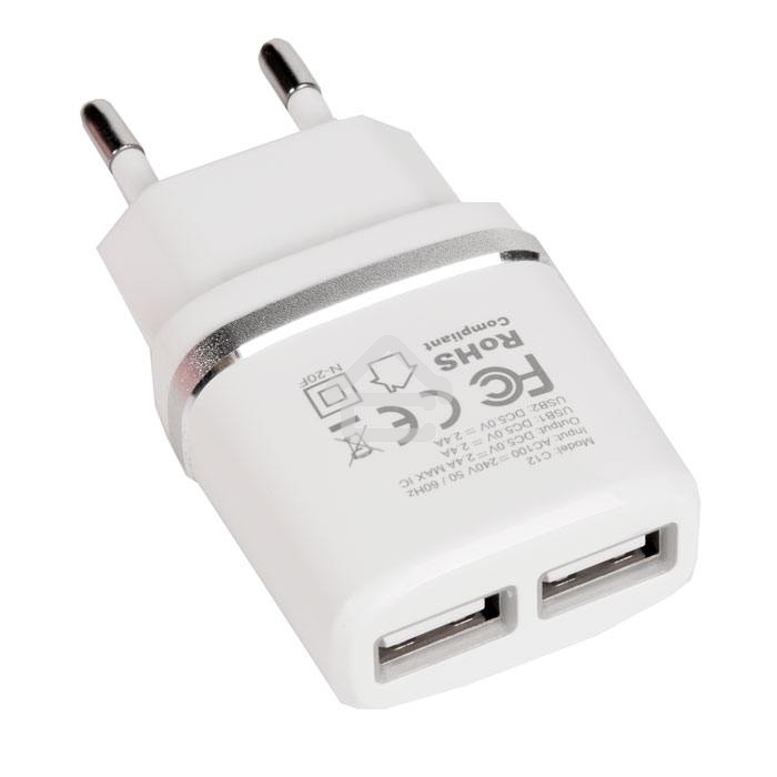 Сетевое зарядное устройство C12 Smart dual USB charger, белый
