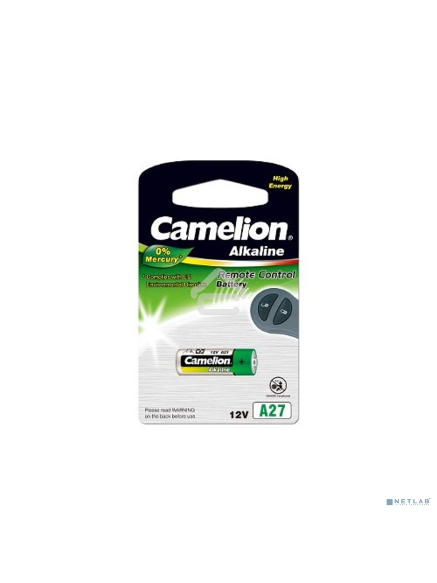 Элемент питания алкалиновый для пультов сигнализаций Camelion LR27A Mercury Free A27-BP1 12В BL-1 (блист.1шт)