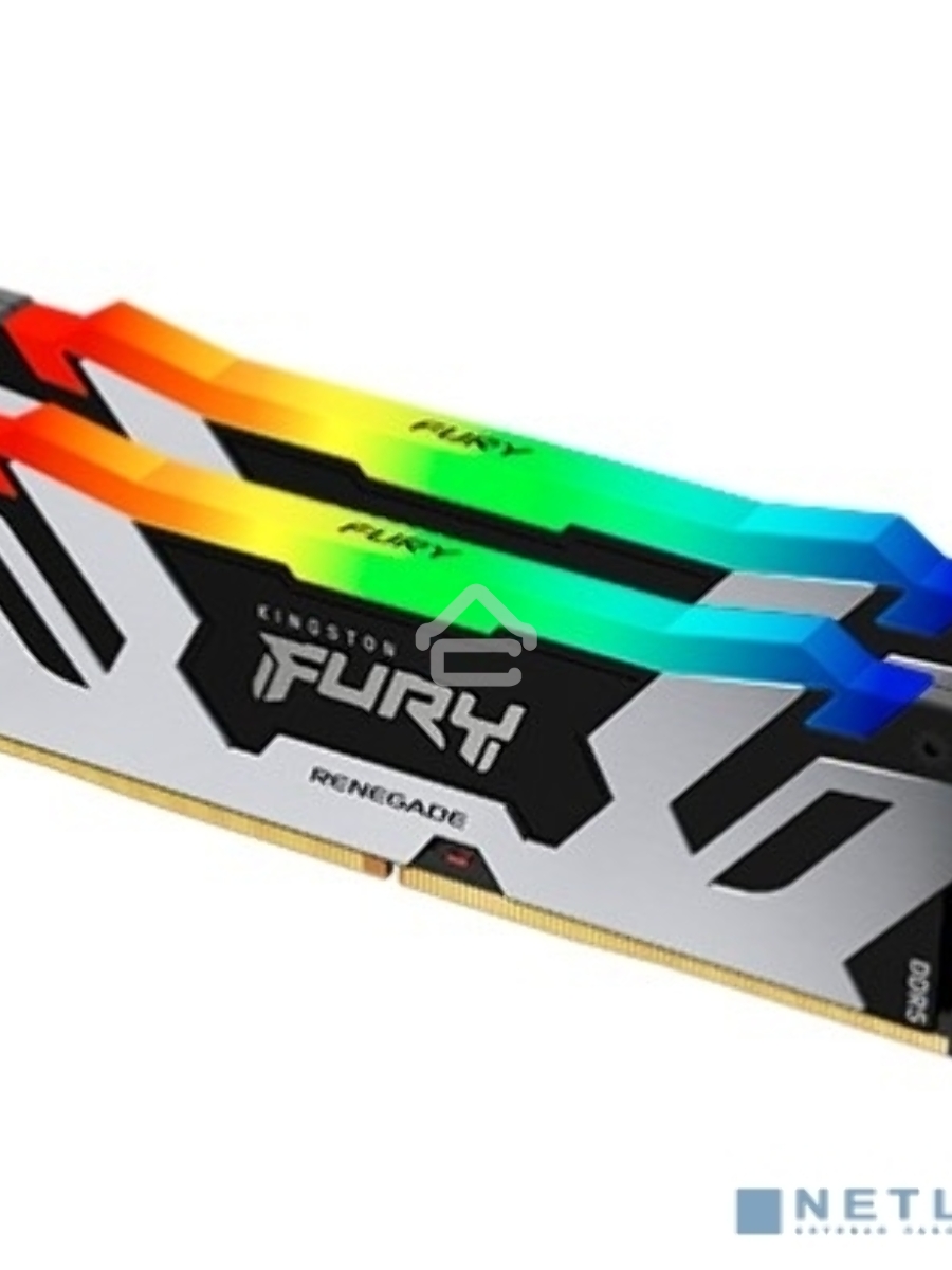 Оперативная память Kingston Fury Renegade, DDR5, 32GB (2x16GB), 6400MHz, CL32, DIMM, с радиатором, RGB, серебристый/черный