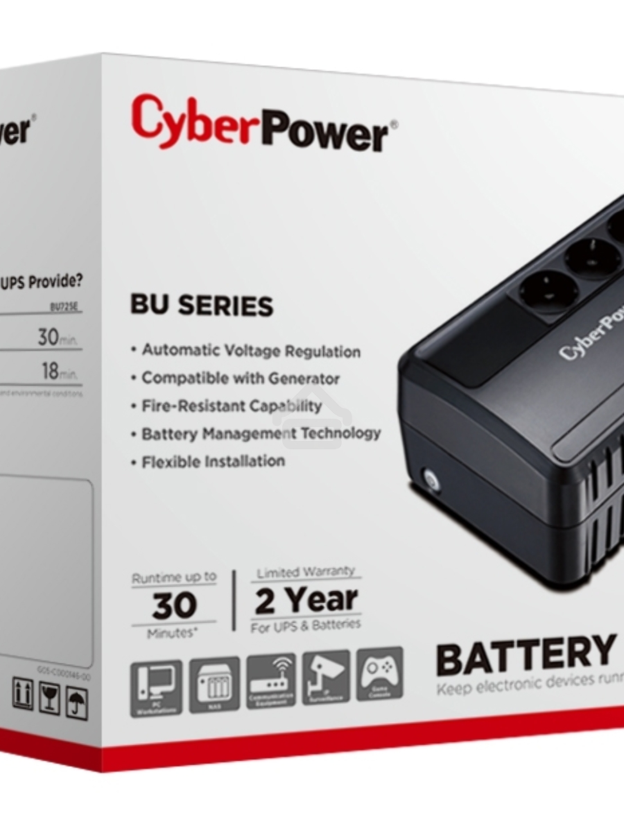 Источник бесперебойного питания CyberPower BU725E 725VA/390W (3 EURO) 
