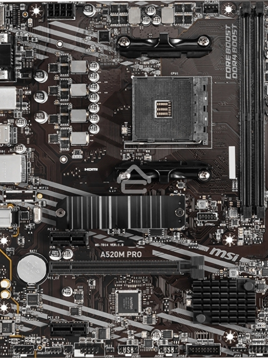 Материнская плата MSI A520M PRO, AM4, AMD A520, 2xDDR4, 4xSATA, 1xM.2, 1xPCIe 3.0 x16, 1xDVI-D, 1xHDMI, 1x 1Gb LAN, 2xUSB 2.0, 4xUSB 3.2 Gen 1, 3x3.5 мм, 7.1, mATX
