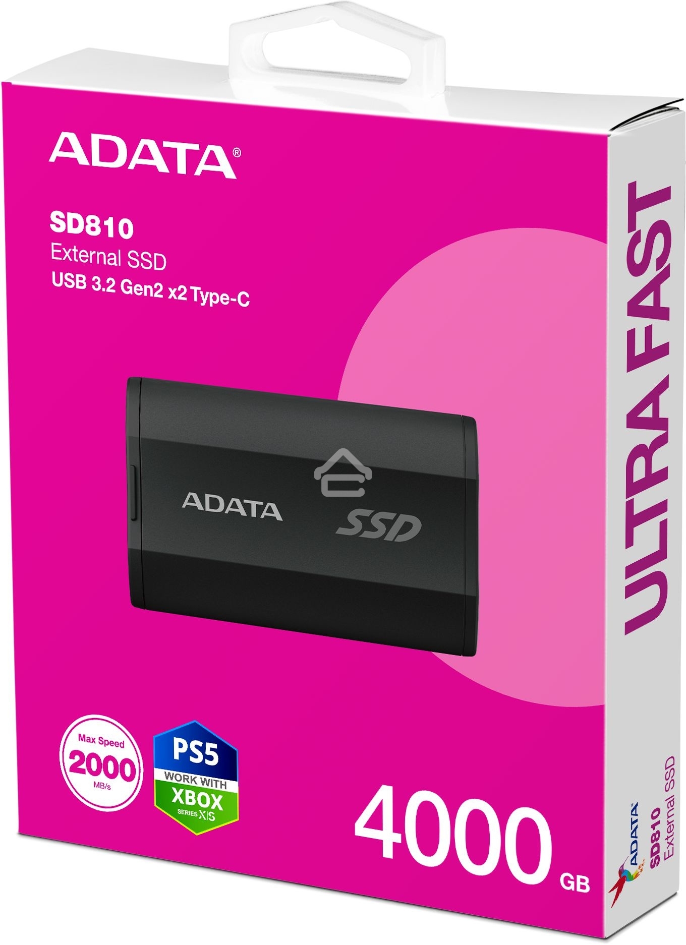 Внешний накопитель SSD ADATA 4Tb SD810 USB Type-C (2000/2000 Mb/s) metal case черный (SD810-4000G-CBK)