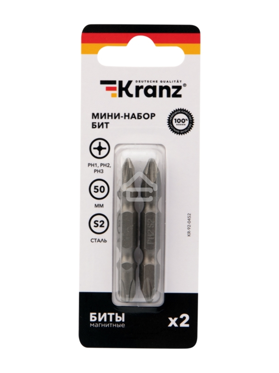 Мини-набор бит KRANZ PH2xPH2, PH1xPH3-50 мм (2 шт./уп.)
