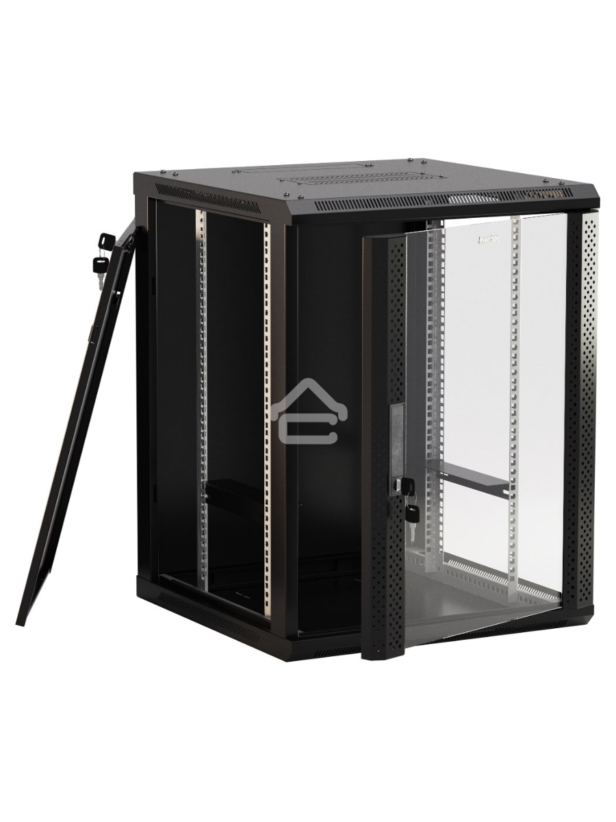 Шкаф коммутационный Hyperline (TWB-FC-1566-GP-RAL9004) напольный 15U 600x600мм пер.дв.стекл 60кг черный IP20 сталь