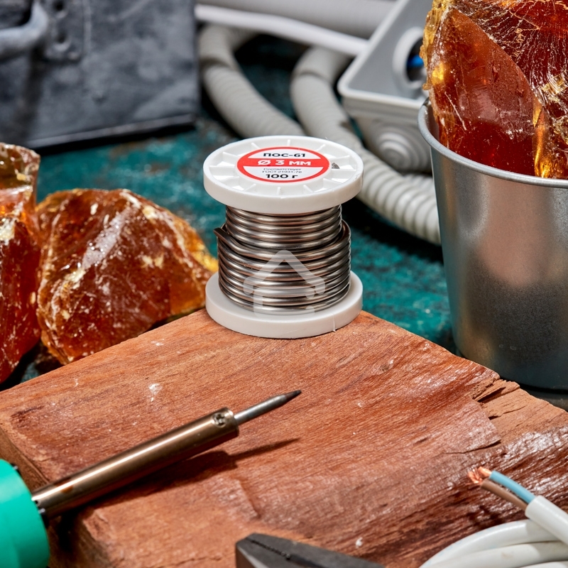 Припой с канифолью Rexant ПОС-61, 100г, Ø3мм, (олово 61%, свинец 39%), катушка