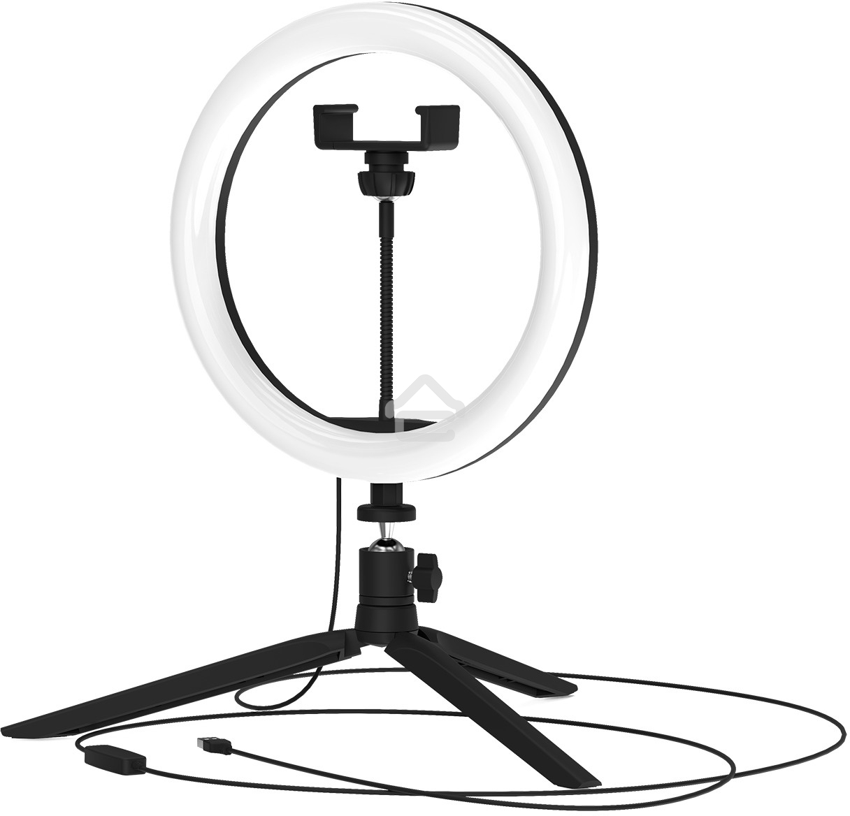 Светильник кольцевой 14W 700lm 3000-6500K 5V USB IP20 260*23мм черный дим пульт LED