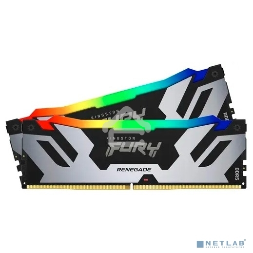 Оперативная память Kingston Fury Renegade, DDR5, 32GB (2x16GB), 6400MHz, CL32, DIMM, с радиатором, RGB, серебристый/черный